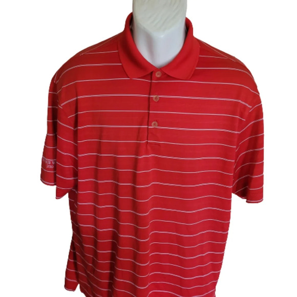 Nike Golf Dri-Fit Red Striped Short Sleeve Polo ¼ Button Shirt Size Men's Large - Picture 3 of 9